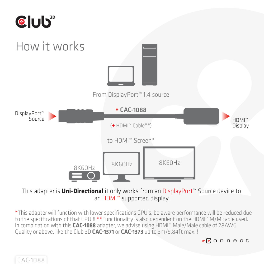 Produktbild för CLUB3D DisplayPort1.4 to HDMI 4K120Hz/8K60Hz HDR Active adapter M/F