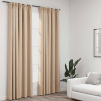 Produktbild för Mörkläggningsgardin med krokar linnelook 2 st beige 140x225 cm