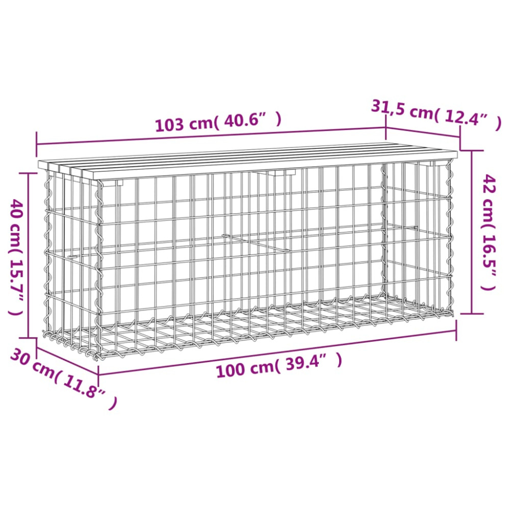 Produktbild för Trädgårdsbänk gabion-design 103x31x42 cm massiv furu