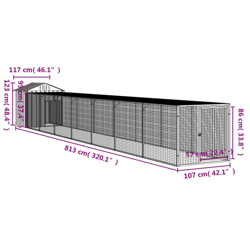 Produktbild för Hönshus med gård antracit 117x813x123 cm galvaniserat stål