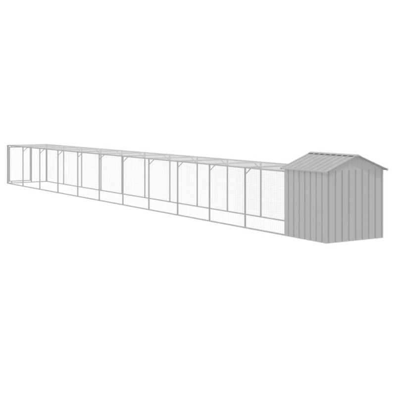 Produktbild för Hönshus med gård ljusgrå 117x1221x123 cm galvaniserat stål