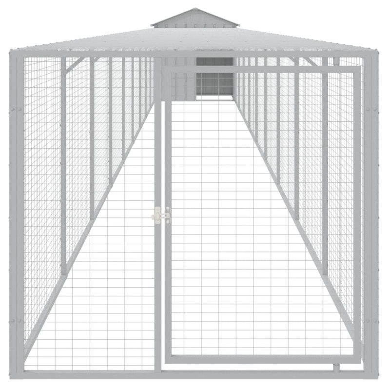 Produktbild för Hönshus med gård ljusgrå 117x1017x123 cm galvaniserat stål