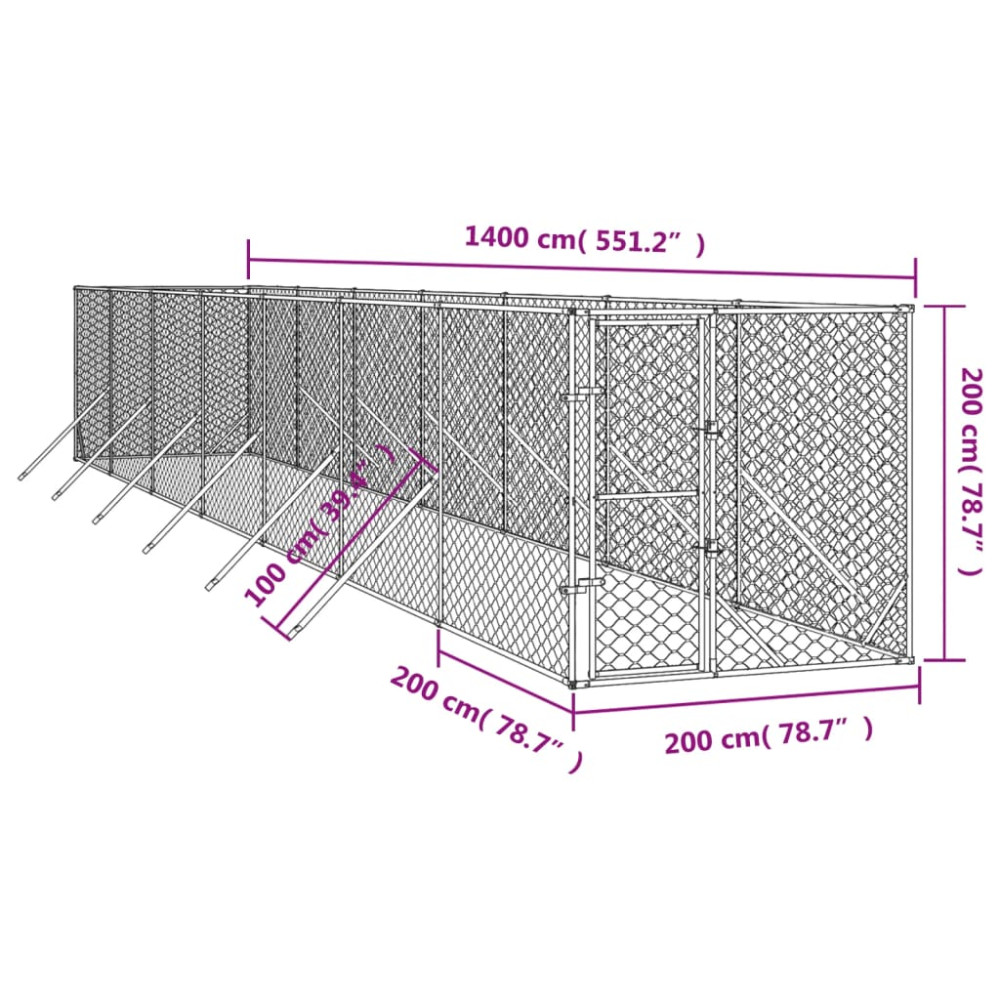 Produktbild för Hundgård för utomhusbruk silver 2x14x2 m galvaniserat stål