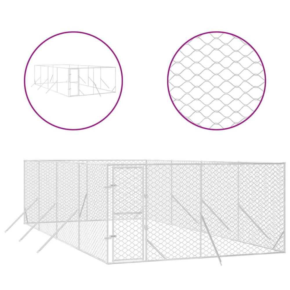 Produktbild för Hundgård för utomhusbruk silver 4x8x2 m galvaniserat stål