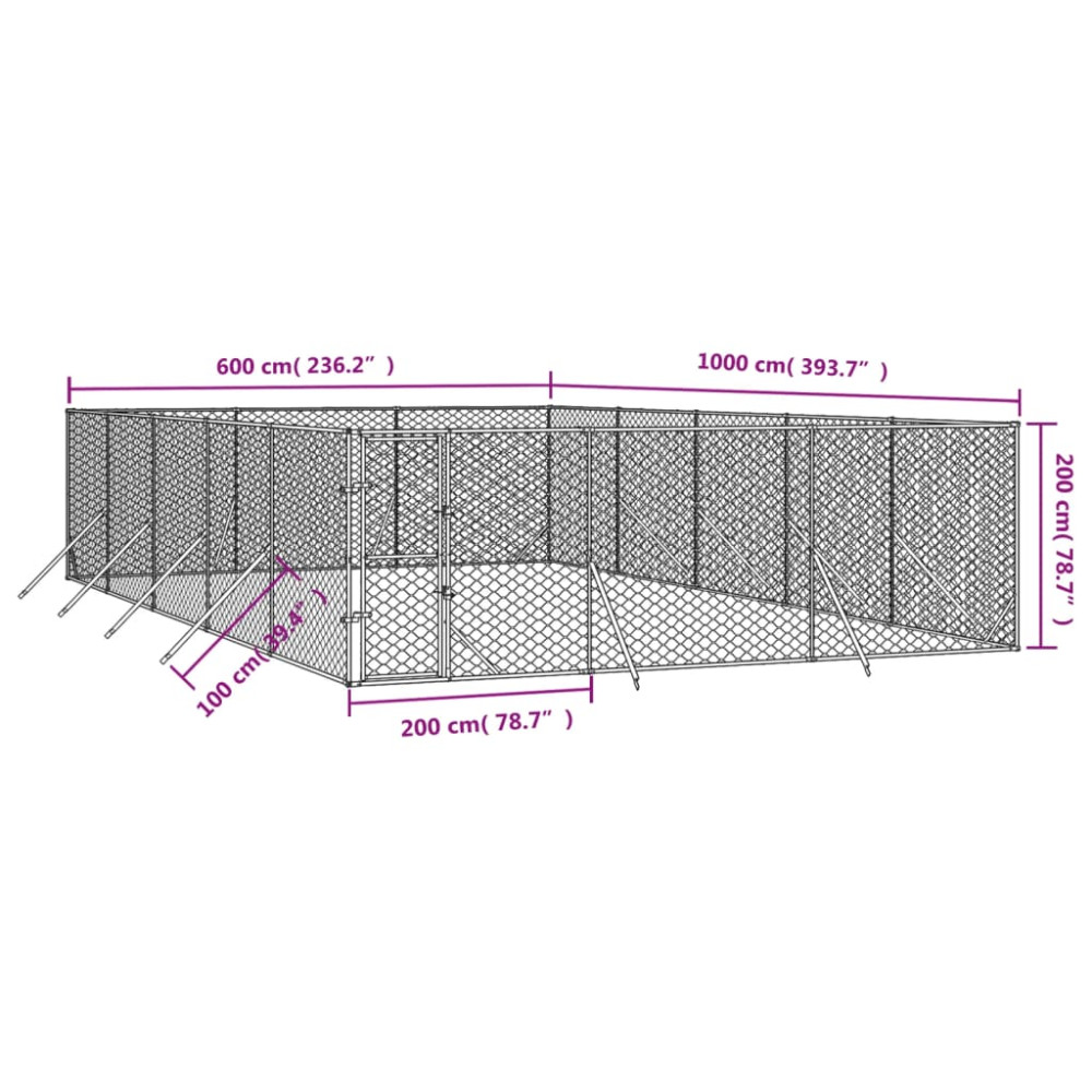 Produktbild för Hundgård för utomhusbruk silver 6x10x2 m galvaniserat stål