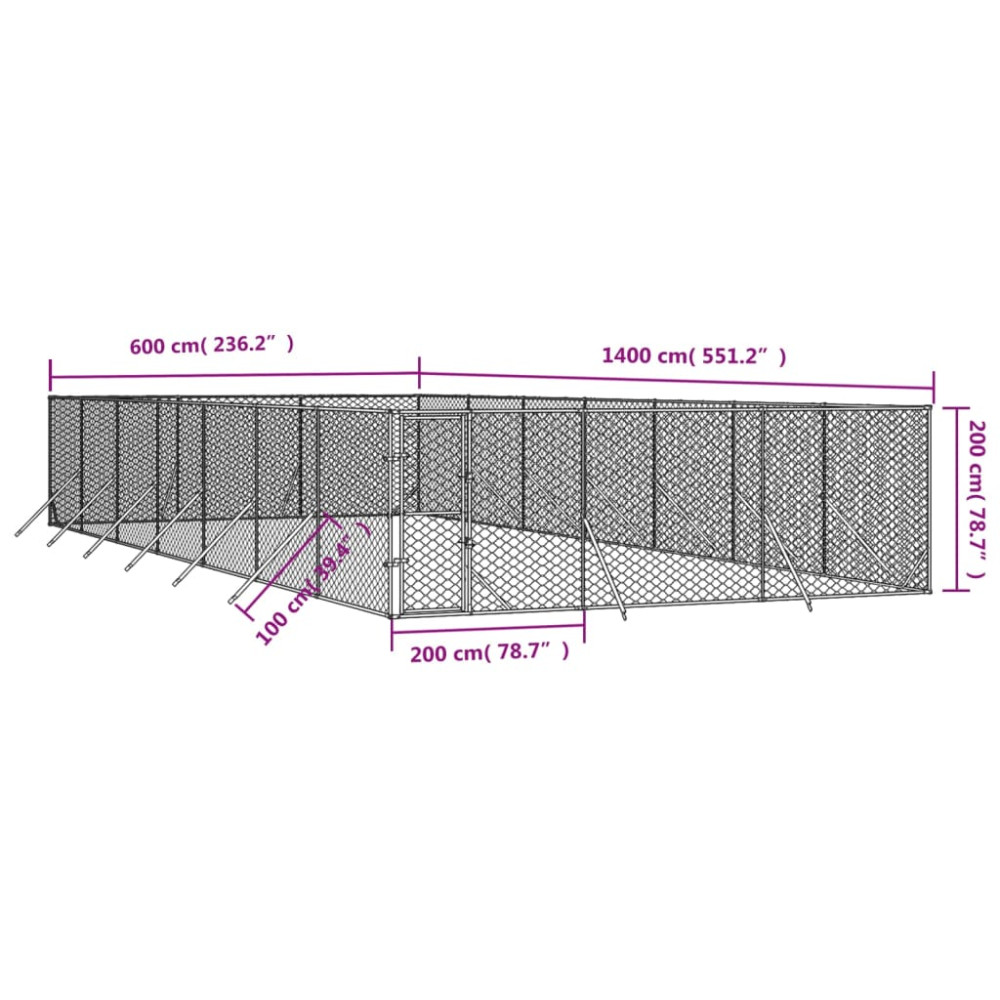 Produktbild för Hundgård för utomhusbruk silver 6x14x2 m galvaniserat stål