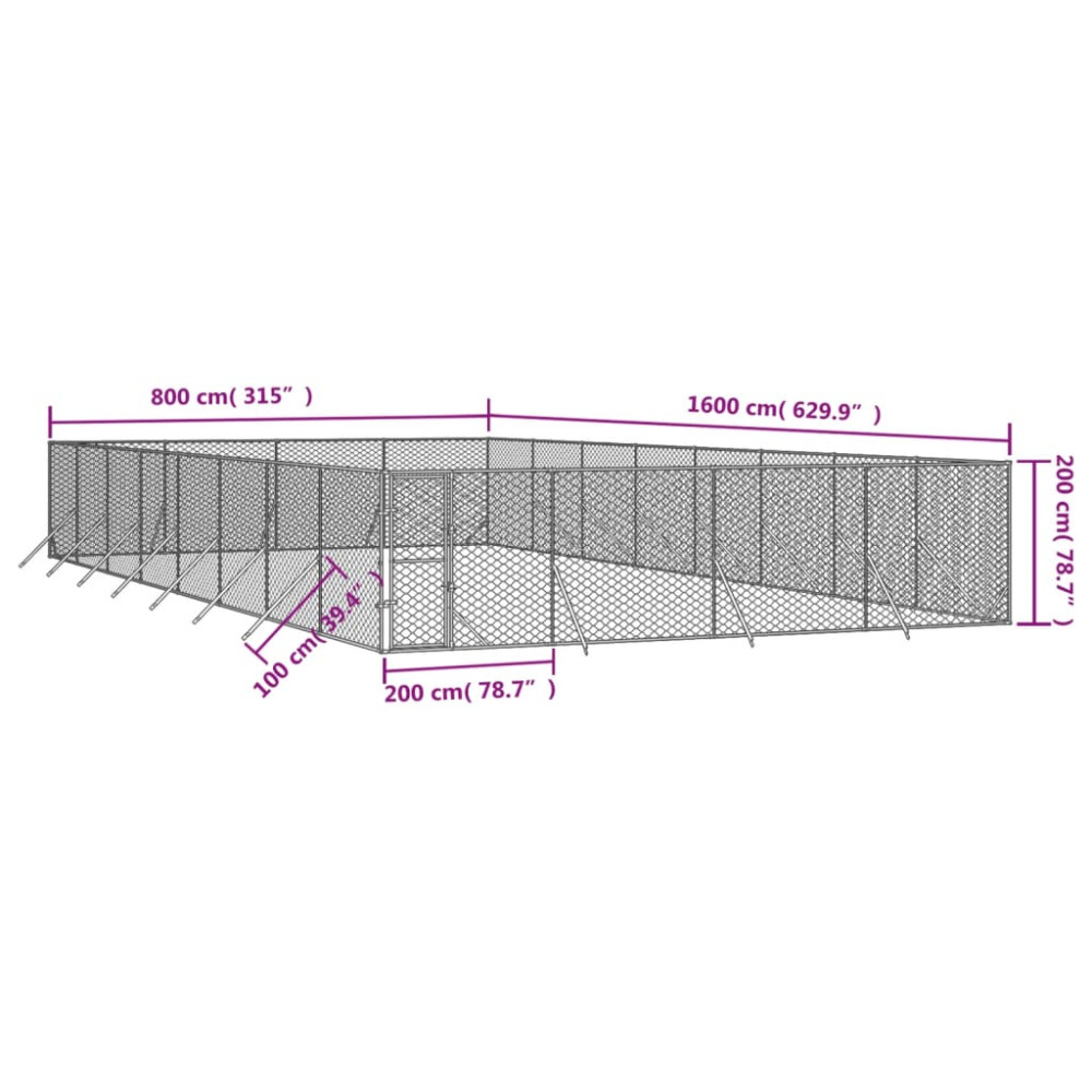 Produktbild för Hundgård för utomhusbruk silver 8x16x2 m galvaniserat stål