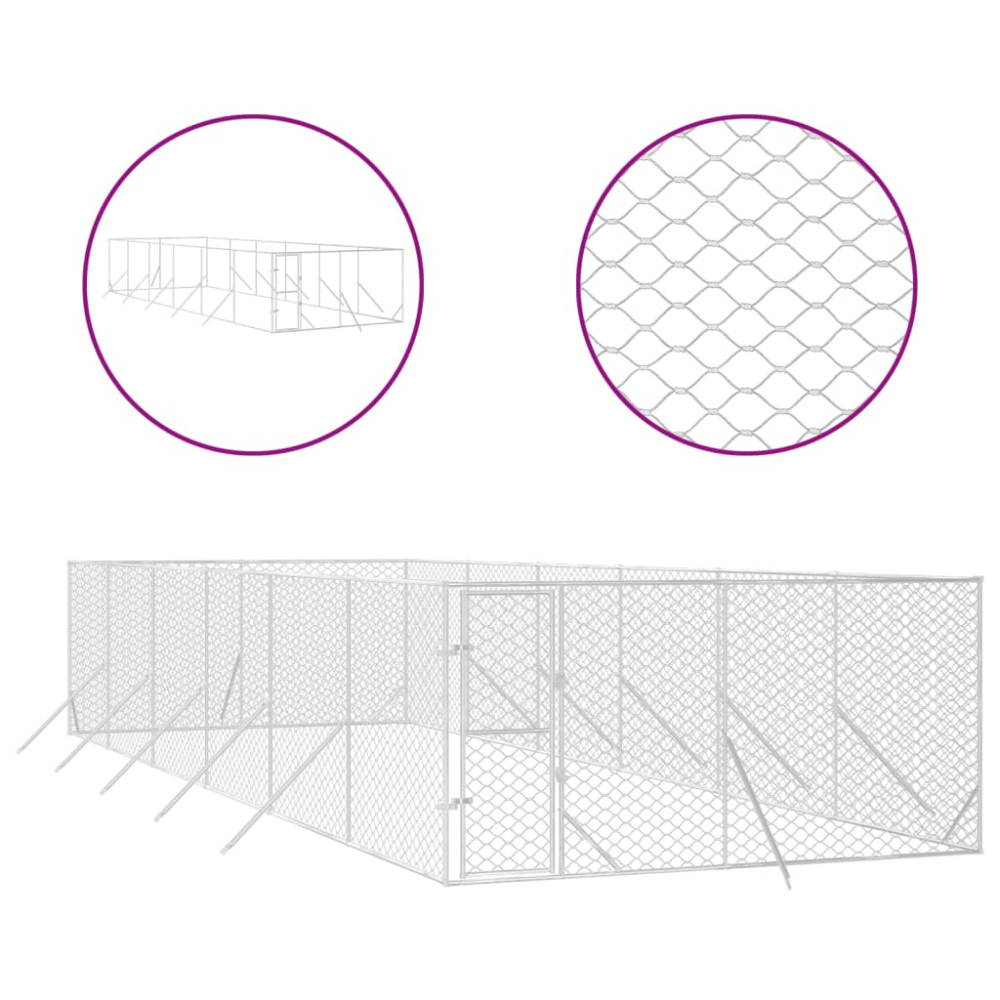 Produktbild för Hundgård för utomhusbruk silver 4x12x2 m galvaniserat stål