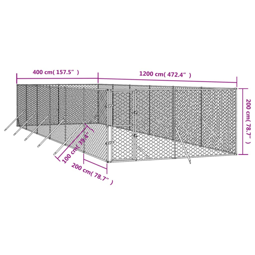 Produktbild för Hundgård för utomhusbruk silver 4x12x2 m galvaniserat stål
