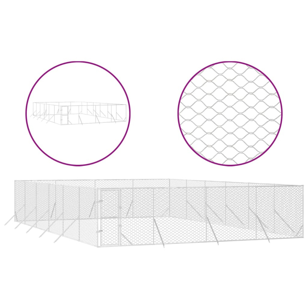 Produktbild för Hundgård för utomhusbruk silver 8x12x2 m galvaniserat stål