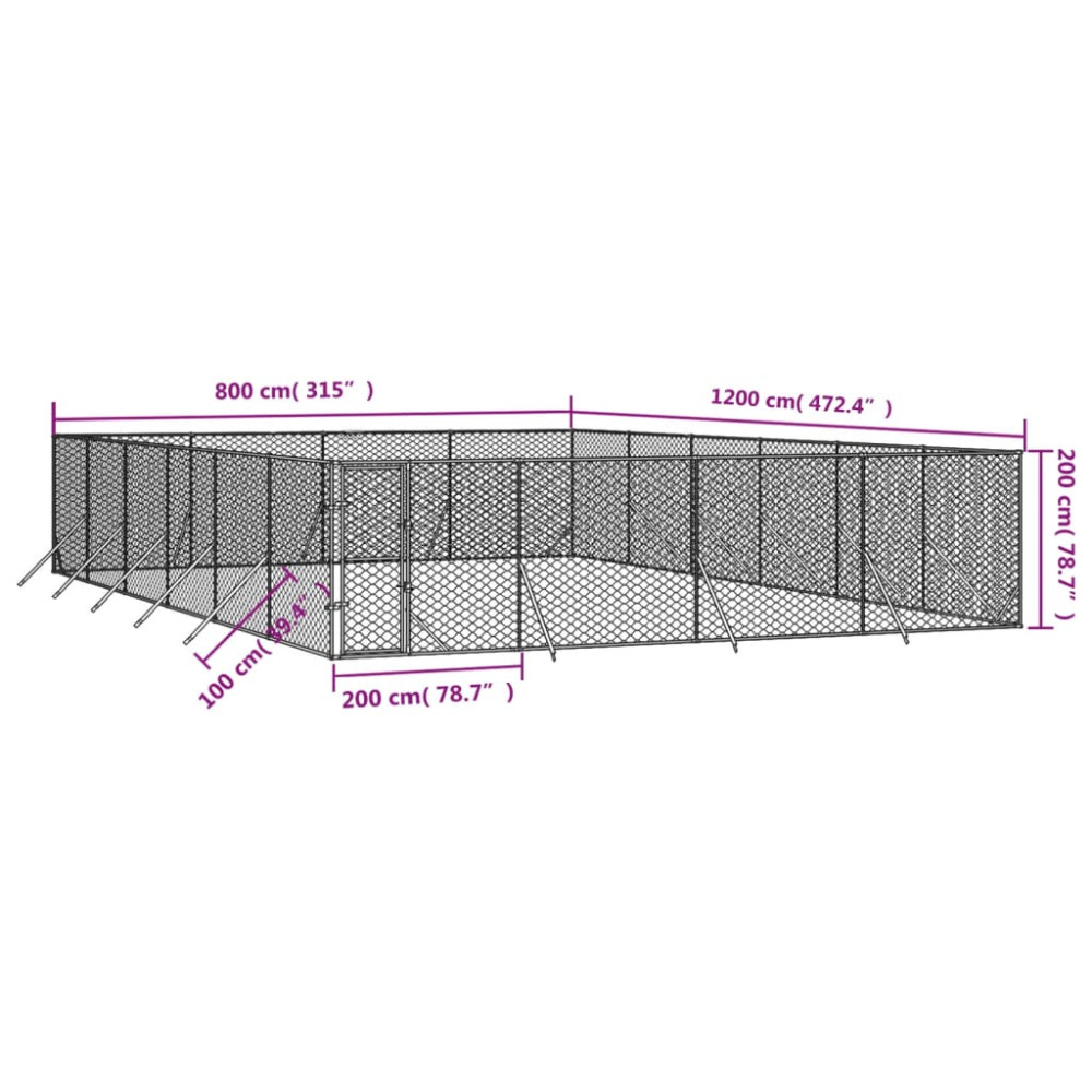 Produktbild för Hundgård för utomhusbruk silver 8x12x2 m galvaniserat stål