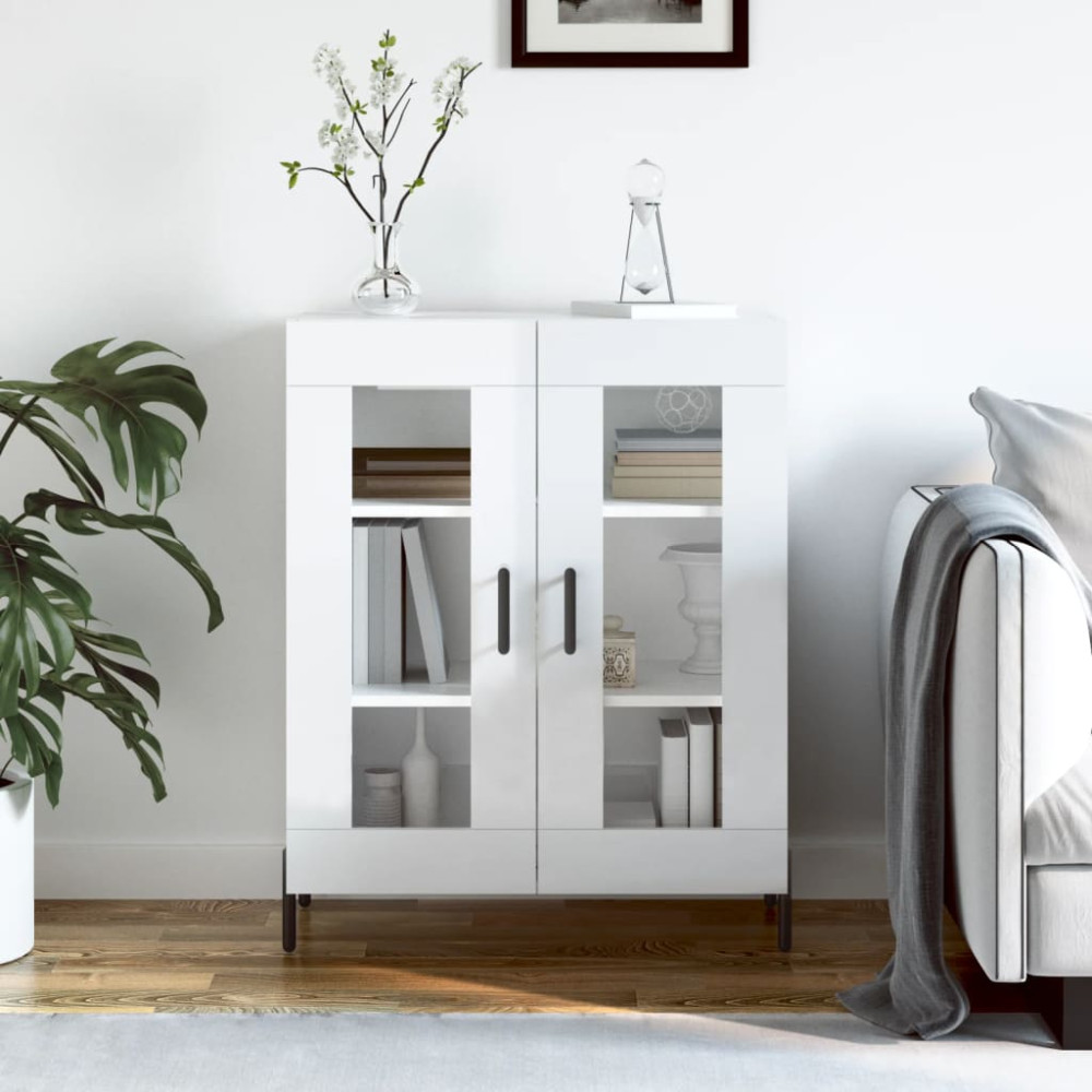Produktbild för Skänk vit högglans 69,5x34x90 cm konstruerat trä