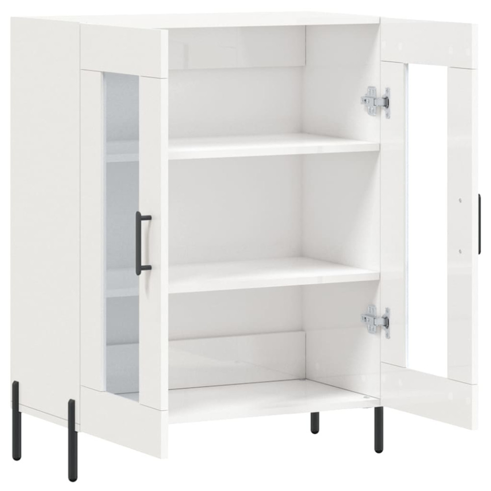 Produktbild för Skänk vit högglans 69,5x34x90 cm konstruerat trä