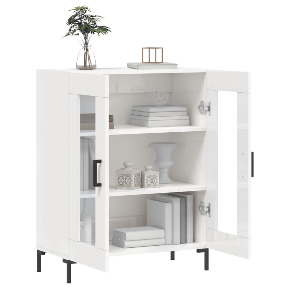 Produktbild för Skänk vit högglans 69,5x34x90 cm konstruerat trä