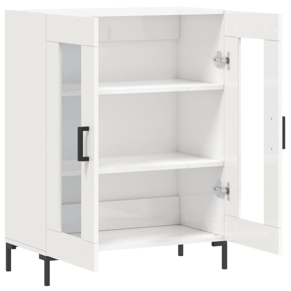Produktbild för Skänk vit högglans 69,5x34x90 cm konstruerat trä