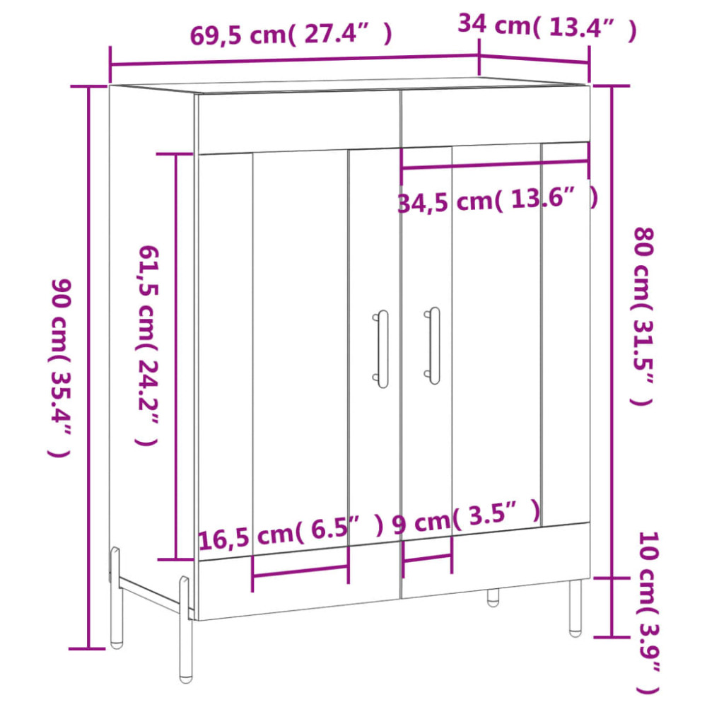 Produktbild för Skåp vit 69,5x34x90 cm konstruerat trä
