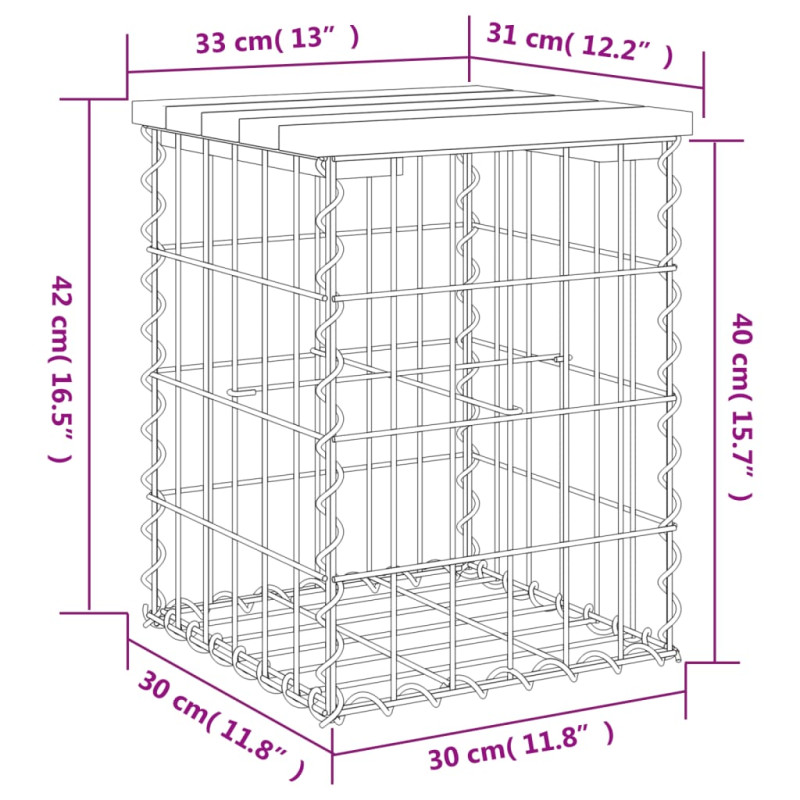 Produktbild för Trädgårdsbänk gabion-design 33x31x42 cm impregnerad furu
