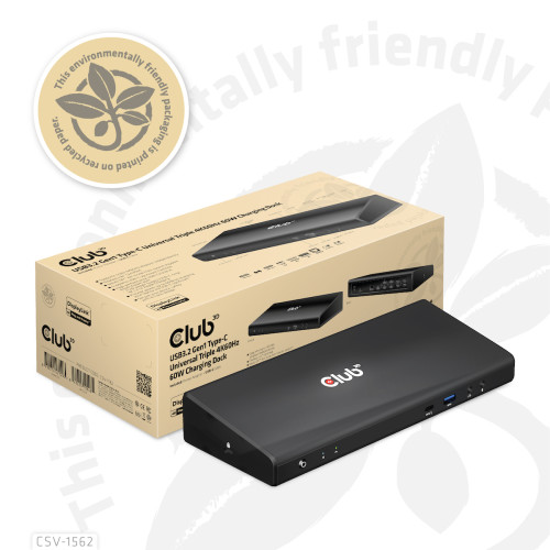 Club 3D CLUB3D CSV-1562 dockningsstationer för bärbara datorer Dockning USB 3.2 Gen 1 (3.1 Gen 1) Type-C Svart