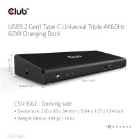 Produktbild för CLUB3D CSV-1562 dockningsstationer för bärbara datorer Dockning USB 3.2 Gen 1 (3.1 Gen 1) Type-C Svart