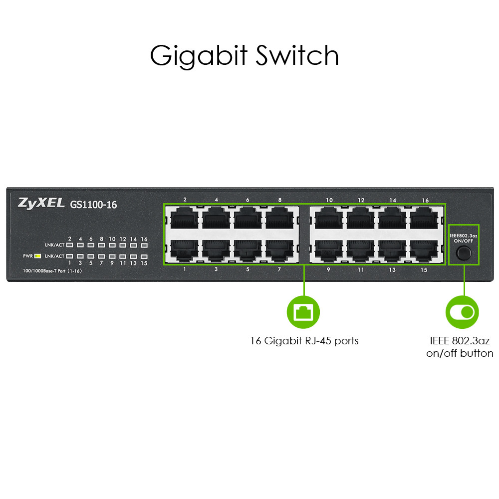 Produktbild för Zyxel GS1100-16 Ohanterad Gigabit Ethernet (10/100/1000)