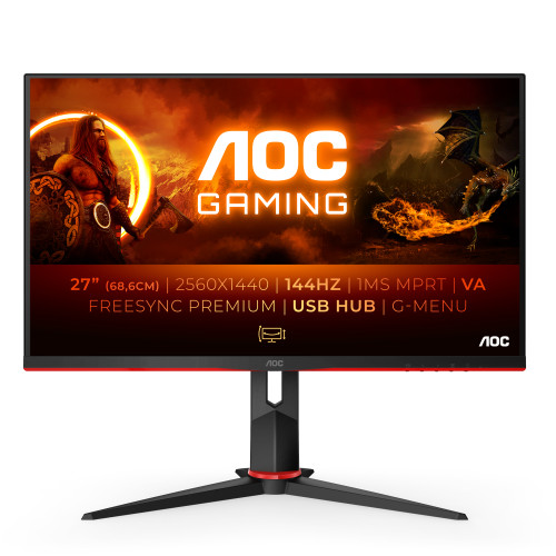 AOC AOC G2 Q27G2U/BK platta pc-skärmar 68,6 cm (27") 2560 x 1440 pixlar Quad HD LED Svart, Röd