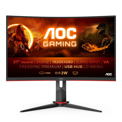 AOC AOC G2 C27G2ZU/BK platta pc-skärmar 68,6 cm (27") 1920 x 1080 pixlar Full HD LED Svart, Röd
