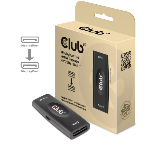 Club 3D CLUB3D DP 1.4 4K120HZ HDR ACTIVE REPEATER F/F displayport Svart