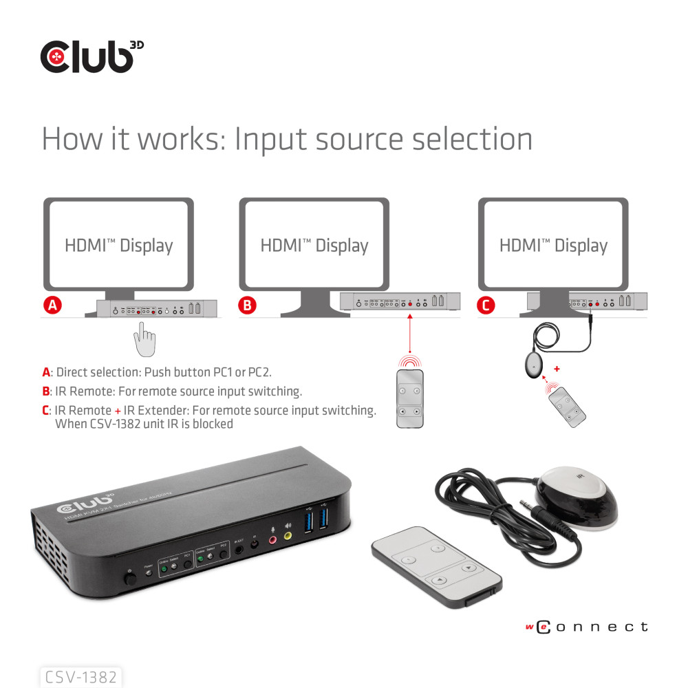 Produktbild för CLUB3D CSV-1382 KVM-switchar Svart