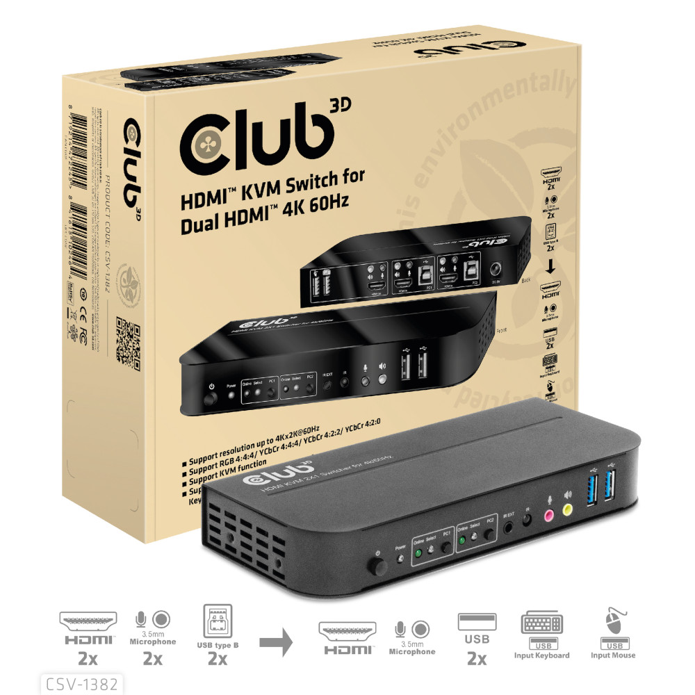 Produktbild för CLUB3D CSV-1382 KVM-switchar Svart