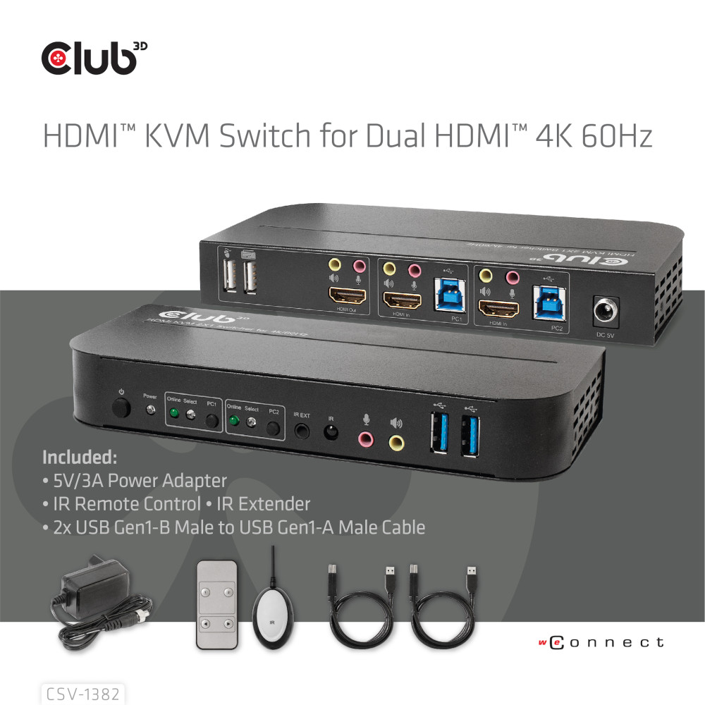Produktbild för CLUB3D CSV-1382 KVM-switchar Svart