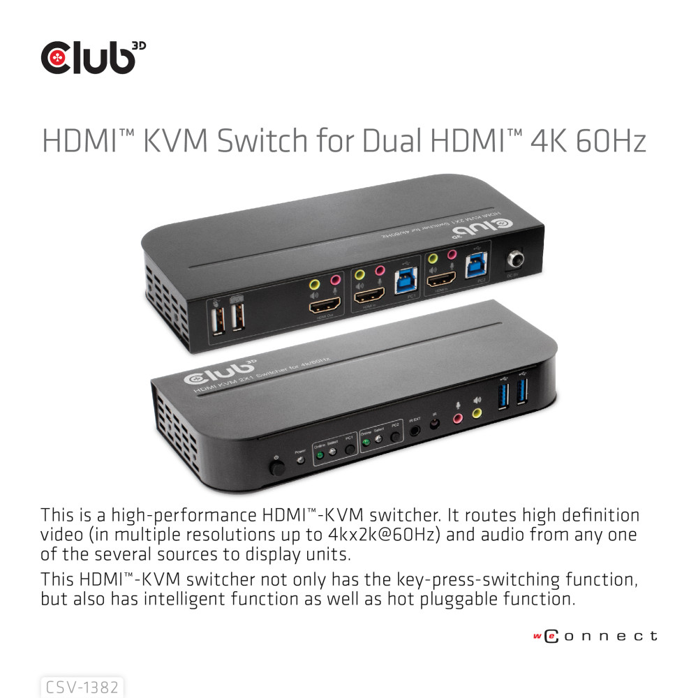 Produktbild för CLUB3D CSV-1382 KVM-switchar Svart