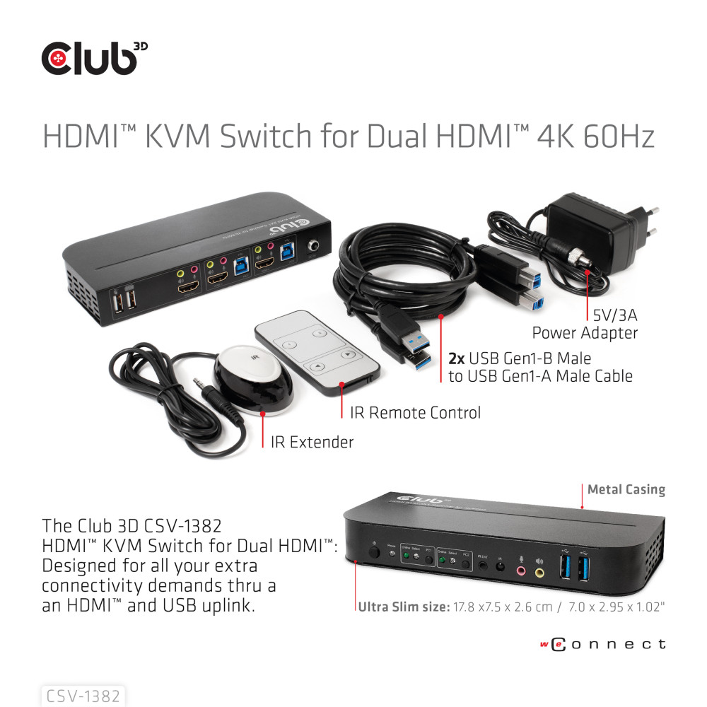Produktbild för CLUB3D CSV-1382 KVM-switchar Svart