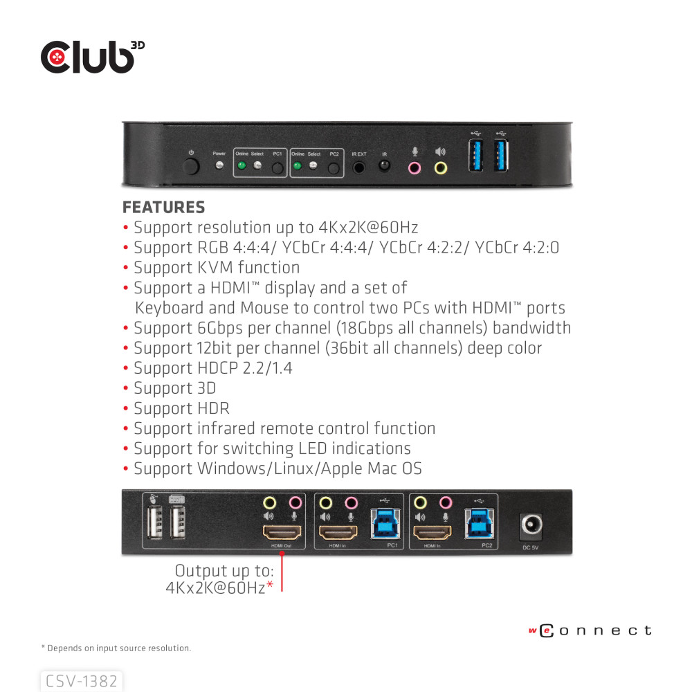 Produktbild för CLUB3D CSV-1382 KVM-switchar Svart