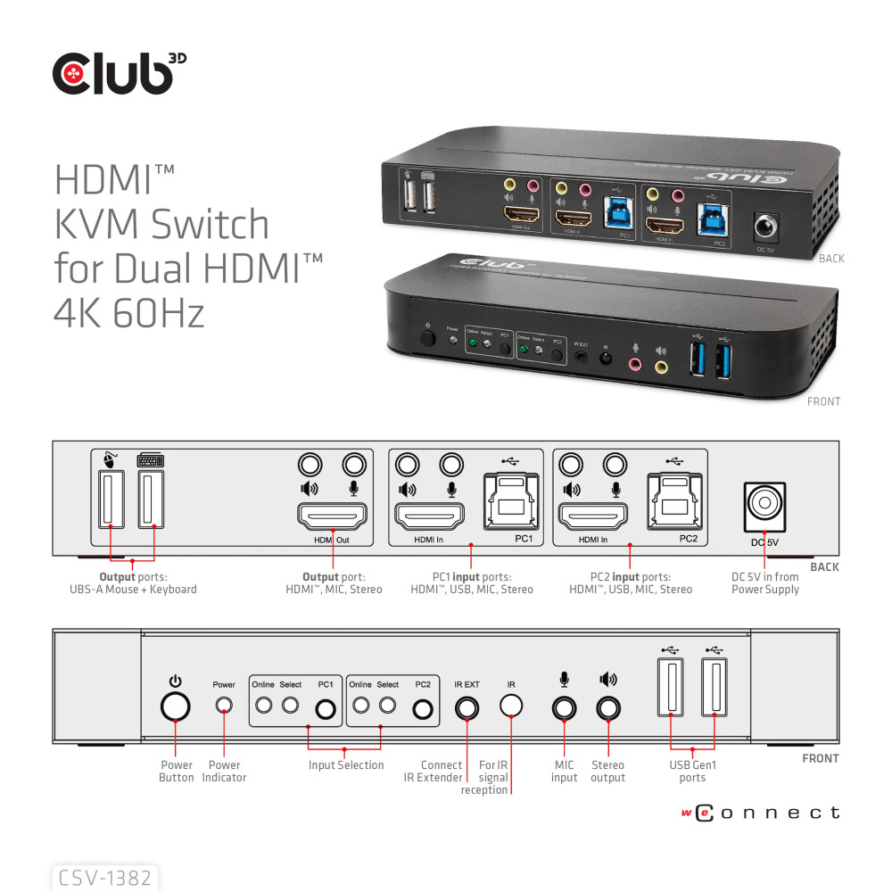 Produktbild för CLUB3D CSV-1382 KVM-switchar Svart