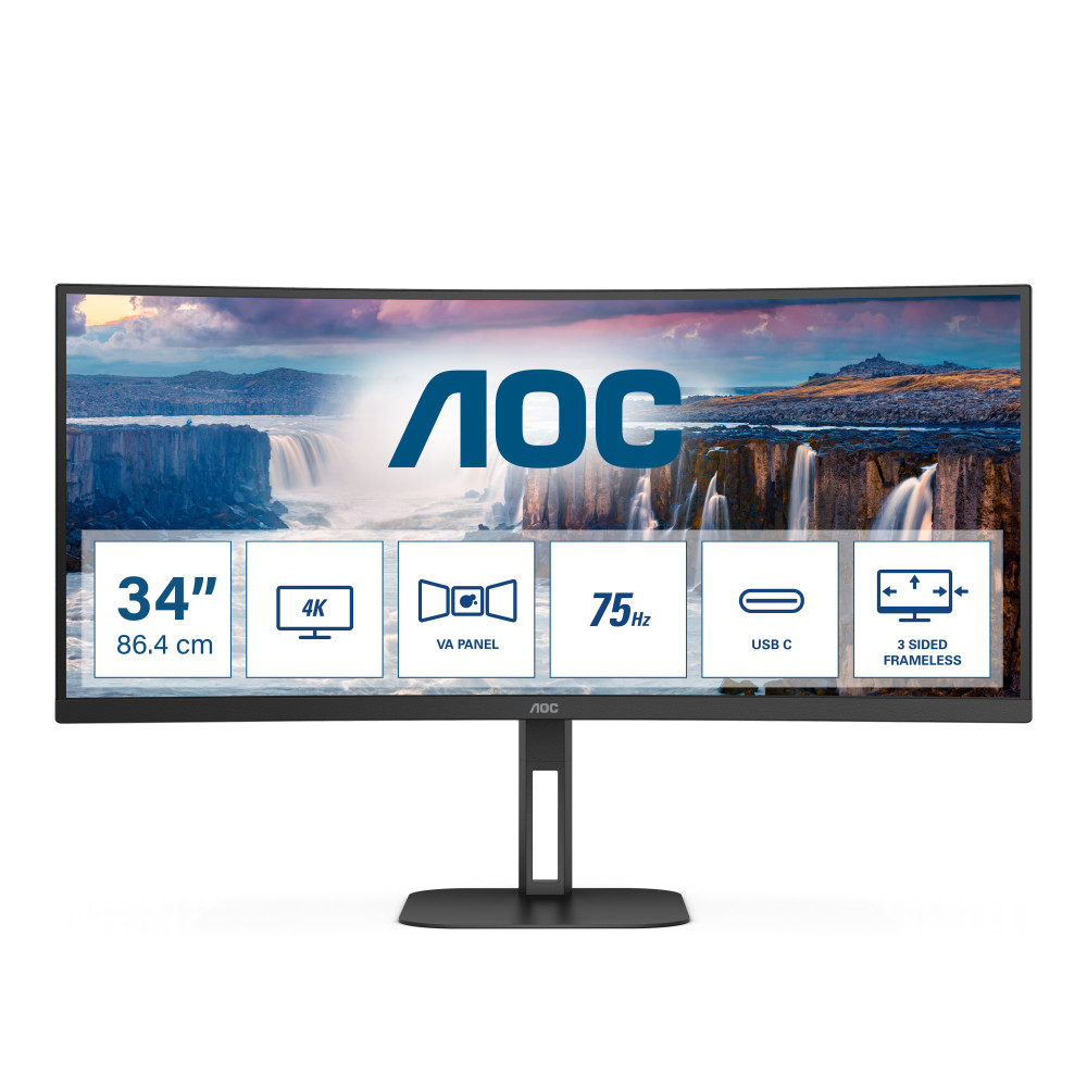 Produktbild för AOC V5 CU34V5C LED display 86,4 cm (34") 3440 x 1440 pixlar Wide Quad HD Svart