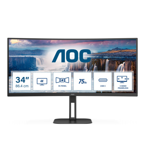 AOC AOC V5 CU34V5C LED display 86,4 cm (34") 3440 x 1440 pixlar Wide Quad HD Svart