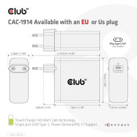 Produktbild för Club 3D strömadapter - GaN-teknik - 24 pin USB-C - 140 Watt