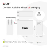 Produktbild för Club 3D strömadapter - GaN-teknik - 24 pin USB-C - 140 Watt