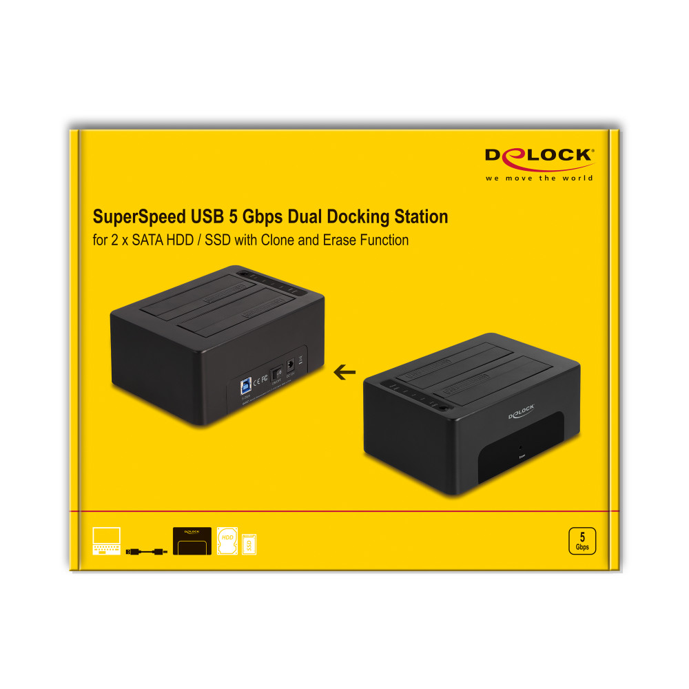 Produktbild för DeLOCK 64187 Hölje för lagringsenheter HDD- / SSD kabinett Svart 2.5/3.5"
