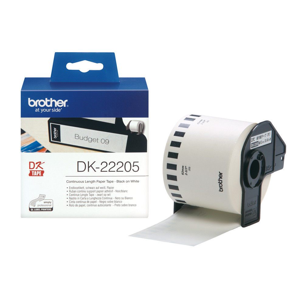 Produktbild för Brother DK-22205 etikett-tejp Svart på vitt
