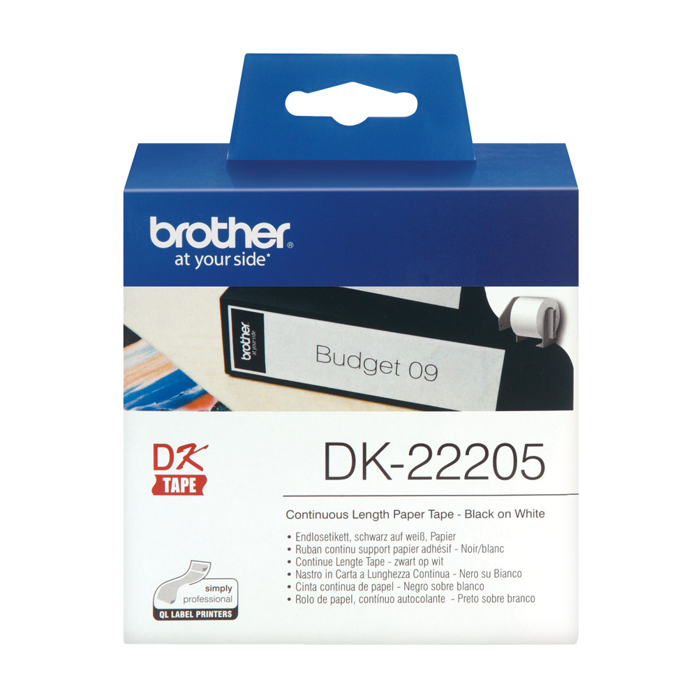 Produktbild för Brother DK-22205 etikett-tejp Svart på vitt