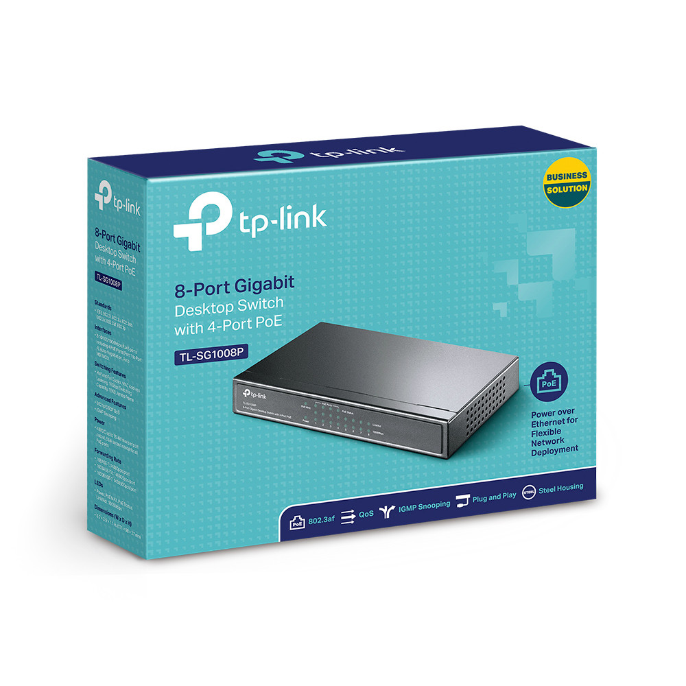 Produktbild för TP-Link TL-SG1008P nätverksswitchar Ohanterad Gigabit Ethernet (10/100/1000) Strömförsörjning via Ethernet (PoE) stöd Hasselnöt