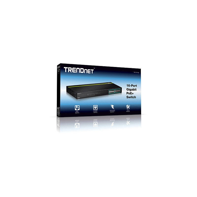 Produktbild för Trendnet TPE-TG160G nätverksswitchar Ohanterad L2 Gigabit Ethernet (10/100/1000) Strömförsörjning via Ethernet (PoE) stöd 1U Svart