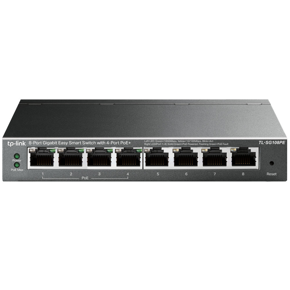 Produktbild för TP-Link TL-SG108PE nätverksswitchar hanterad L2 Gigabit Ethernet (10/100/1000) Strömförsörjning via Ethernet (PoE) stöd Svart