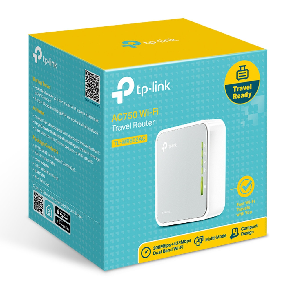 Produktbild för TP-Link TL-WR902AC trådlös router Snabb Ethernet Dual-band (2,4 GHz / 5 GHz) 4G Vit