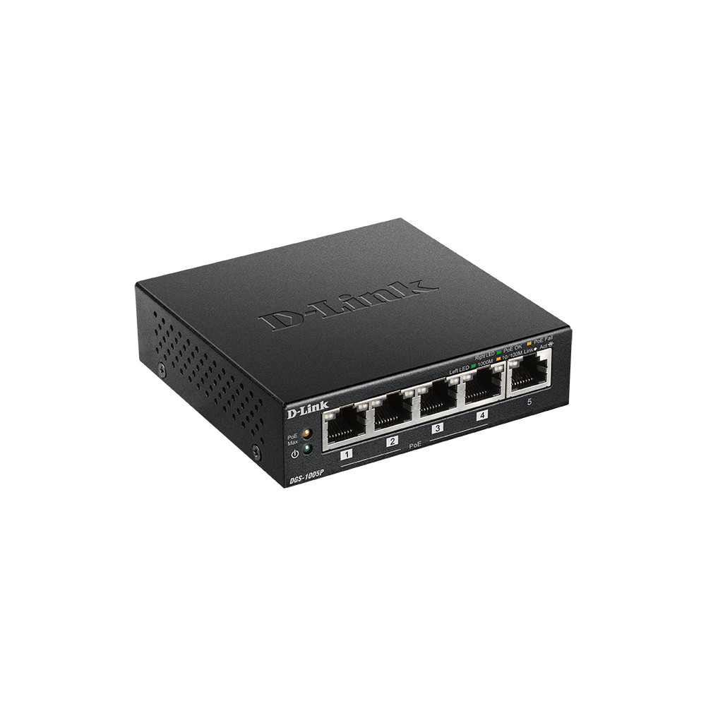 Produktbild för D-Link DGS-1005P Ohanterad L2 Gigabit Ethernet (10/100/1000) Strömförsörjning via Ethernet (PoE) stöd Svart