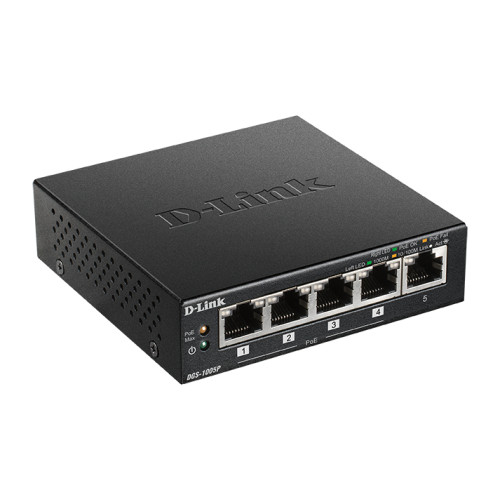 D-Link DGS-1005P Ohanterad L2 Gigabit Ethernet (10/100/1000) Strömförsörjning via Ethernet (PoE) stöd Svart - Switchar & Hubbar