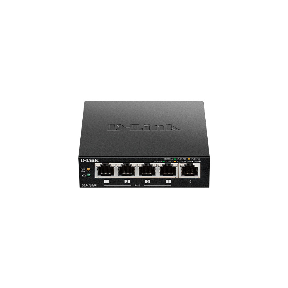 Produktbild för D-Link DGS-1005P Ohanterad L2 Gigabit Ethernet (10/100/1000) Strömförsörjning via Ethernet (PoE) stöd Svart