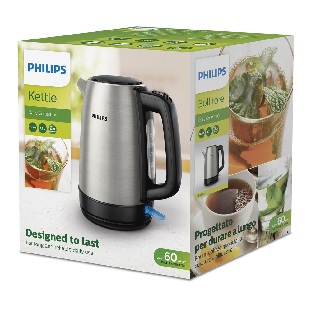 Produktbild för Philips Daily Collection HD9350/91 vattenkokare 1,7 l 2200 W Svart, Rostfritt stål