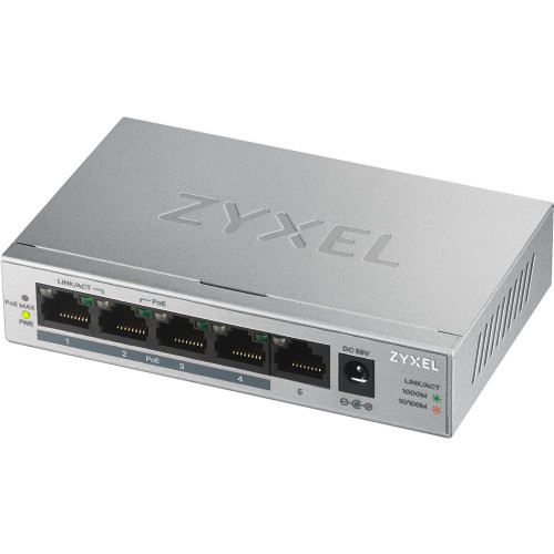 ZyXEL Communications Zyxel GS1005HP Ohanterad Gigabit Ethernet (10/100/1000) Strömförsörjning via Ethernet (PoE) stöd Silver